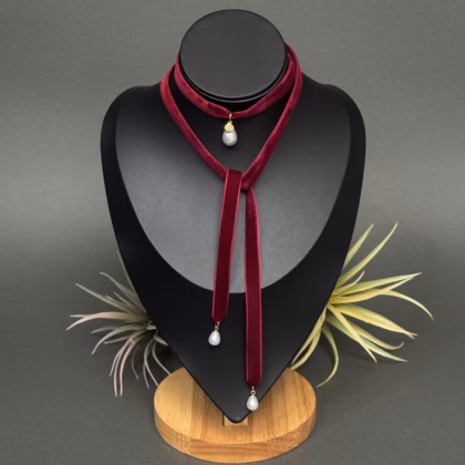 Bowknot Choker "Wine Red Gold"