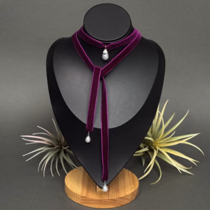 Bowknot Choker "Violet Silver Pearl"