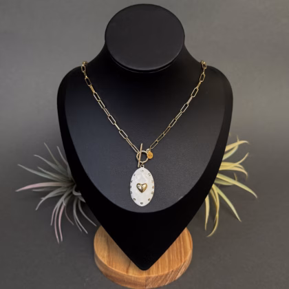 Bohokee "White Heart Plate" 14K Gold Plated