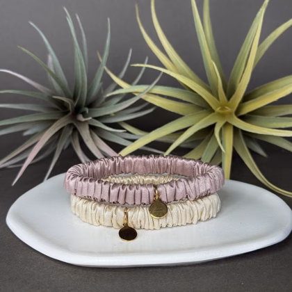 Siidist juuksekummid "Pink & Beige"